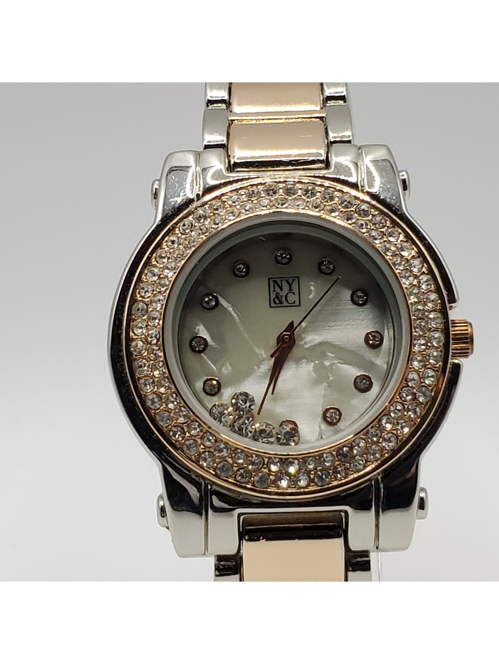 NYC Women's 34mm Two Tone Rhinestone Watch New Battery
